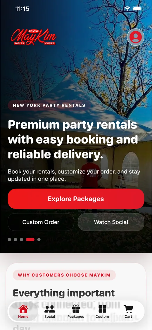MayKim Rentals NY app home screen